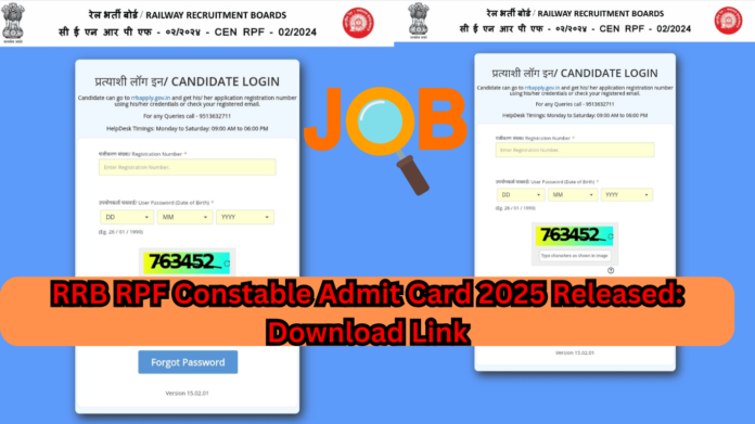 RRB RPF Constable Admit Card 2025 Released